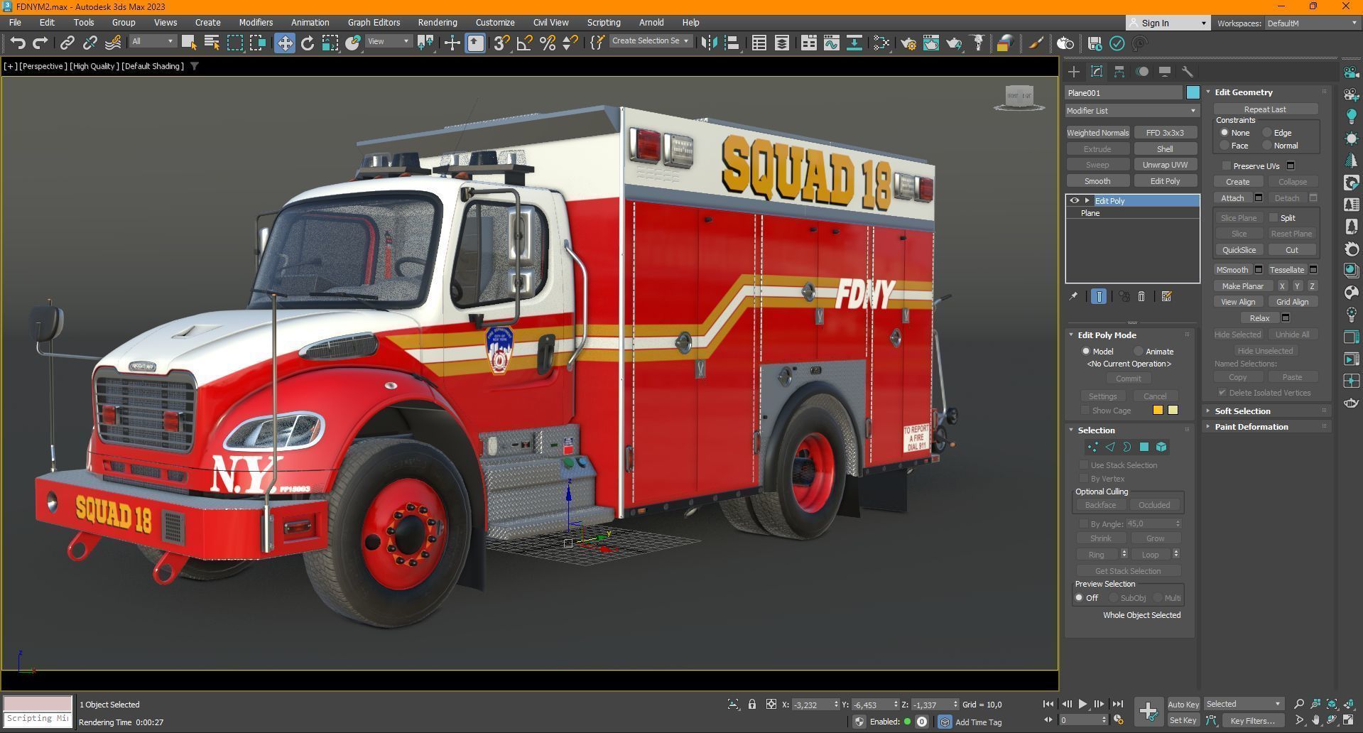 Fire Truck FDNY Squad Freightliner M2 106 Low-poly 3D model_50