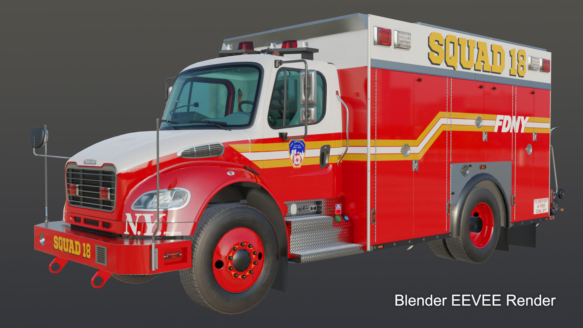 Fire Truck FDNY Squad Freightliner M2 106 Low-poly 3D model_4