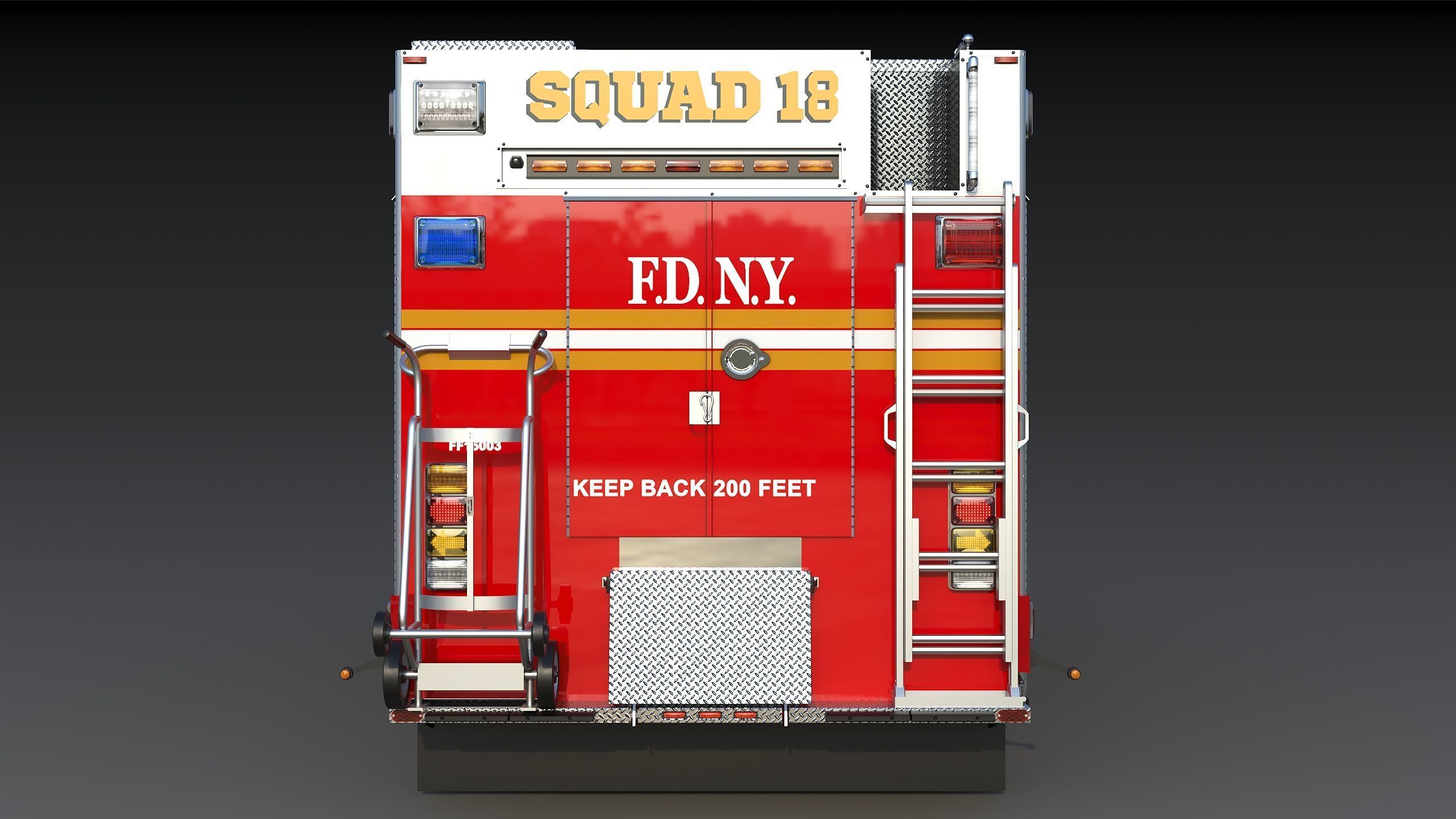 Fire Truck FDNY Squad Freightliner M2 106 Low-poly 3D model_7