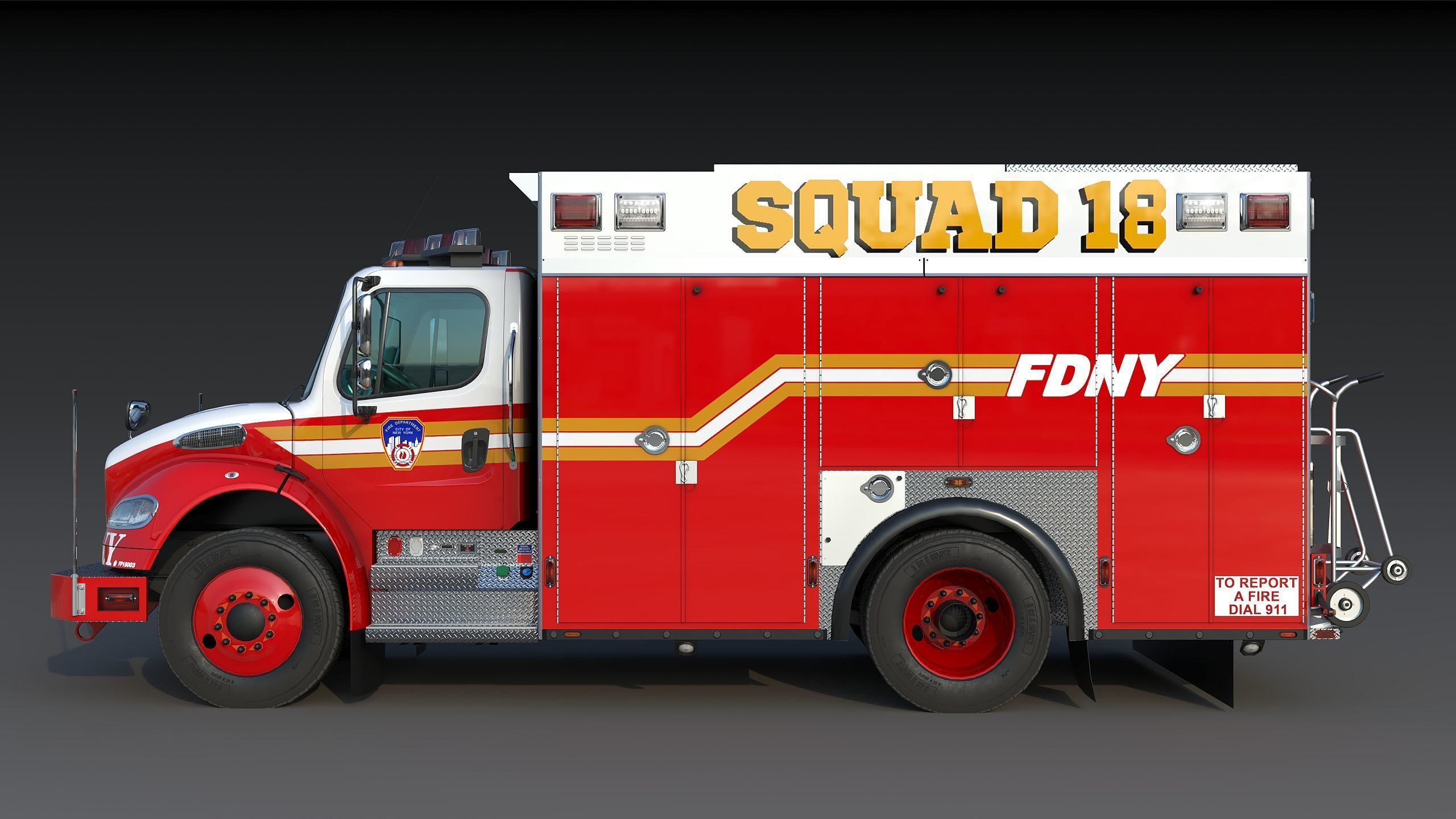 Fire Truck FDNY Squad Freightliner M2 106 Low-poly 3D model_5