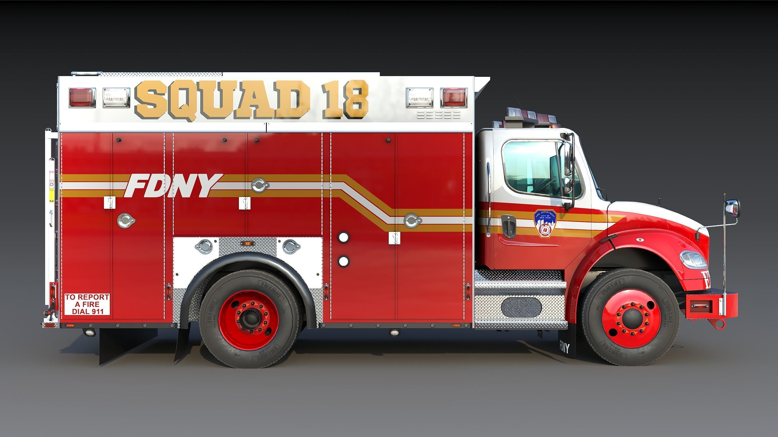 Fire Truck FDNY Squad Freightliner M2 106 Low-poly 3D model_9