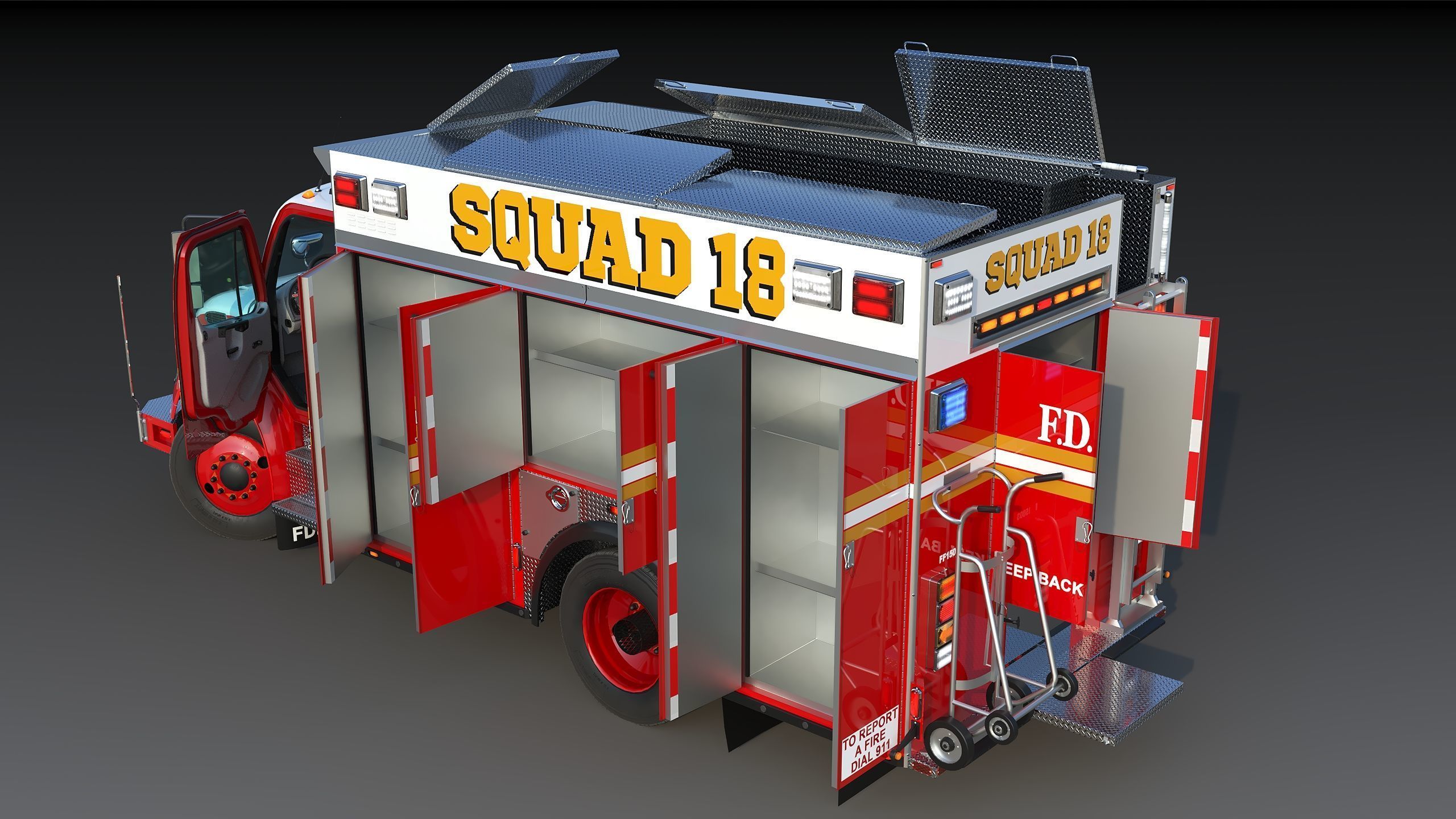 Fire Truck FDNY Squad Freightliner M2 106 Low-poly 3D model_15