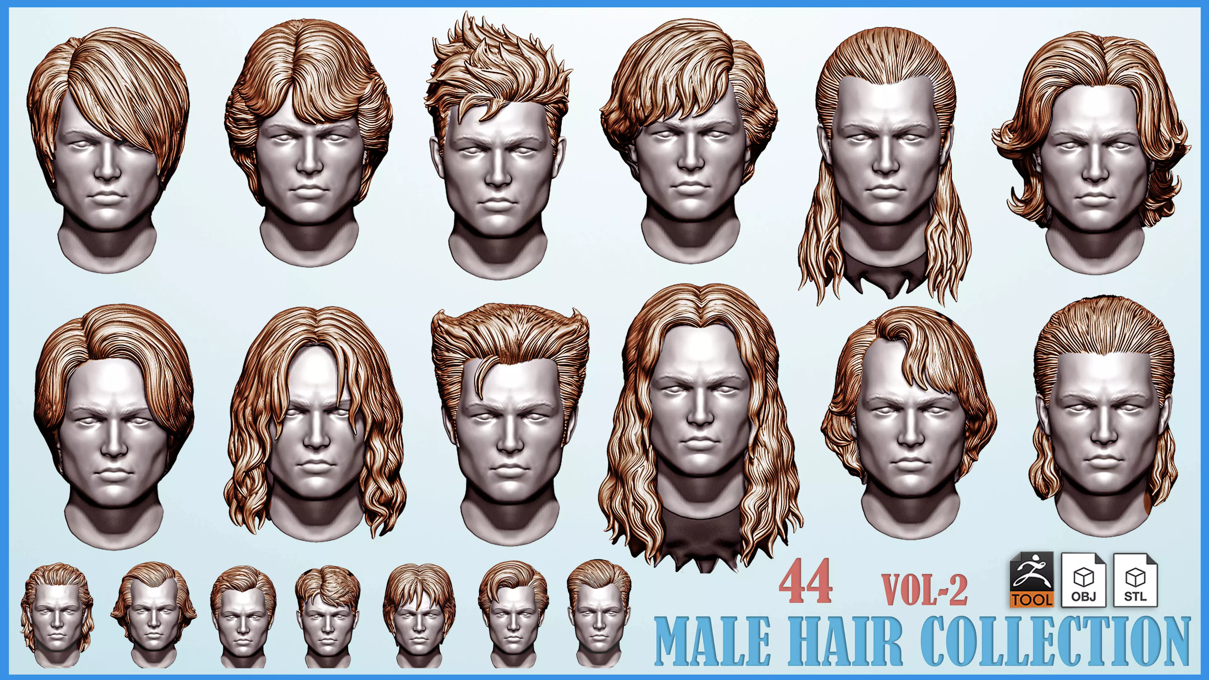 44 Male hair collection ZTL OBJ STL VOL 2 3D model_0