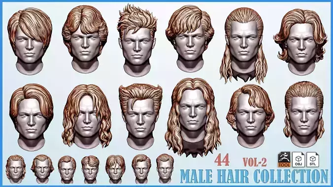 44 Male hair collection ZTL OBJ STL VOL 2 3D model