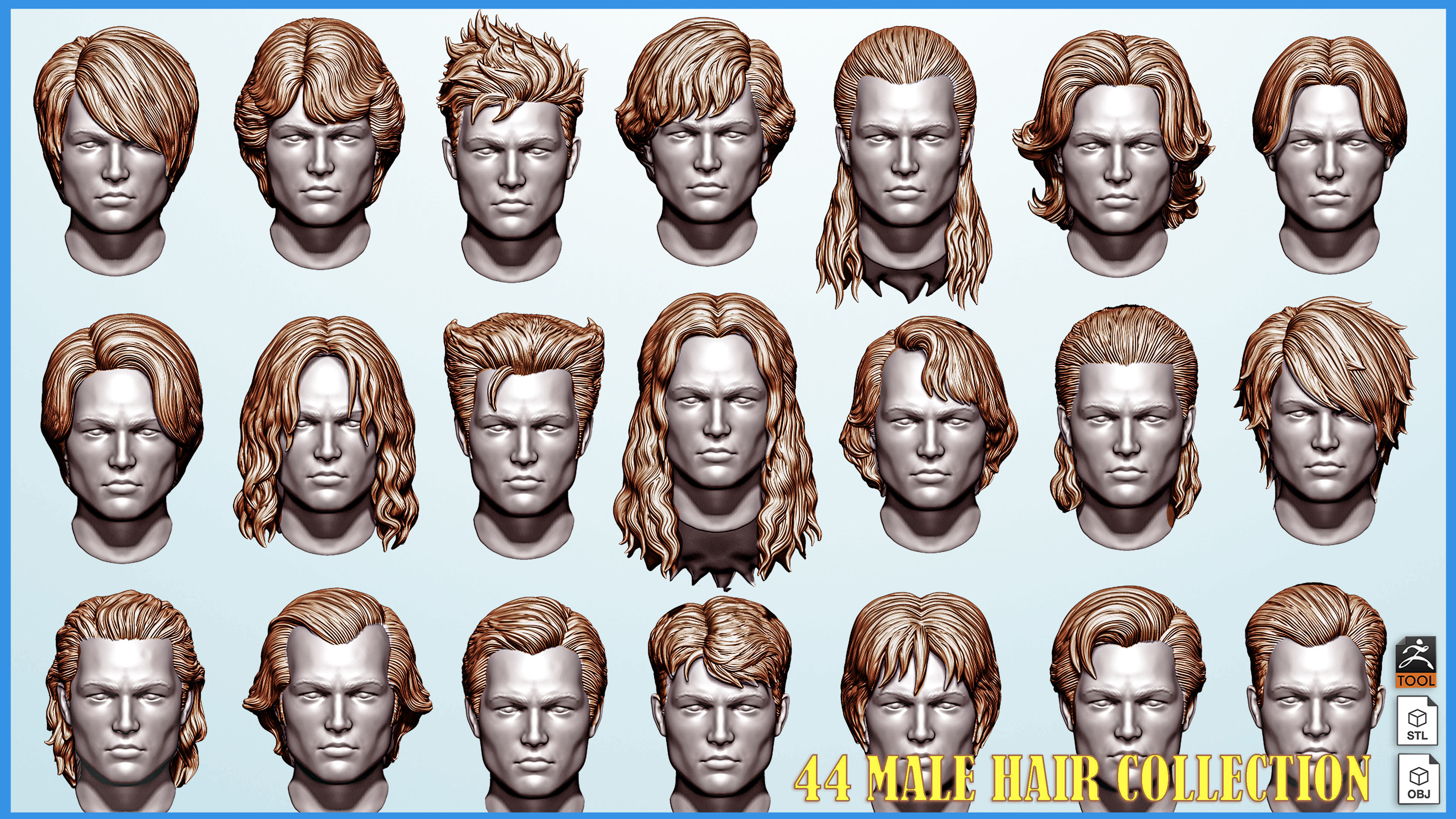 44 Male hair collection ZTL OBJ STL VOL 2 3D model_1