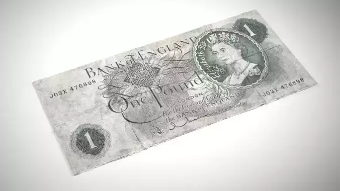 One Pound Note Worn Stack and New Low-poly 3D model