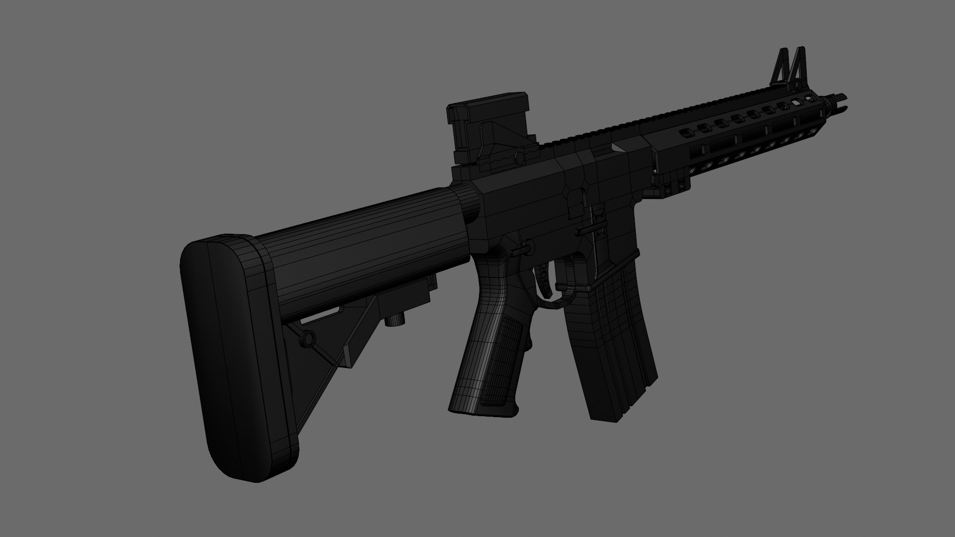 Automatic carbine Low-poly 3D model_9