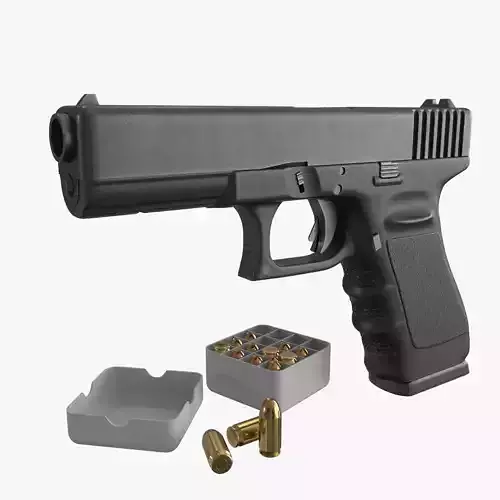 Police Tactical Pistol with Bullet Low-poly 3D model