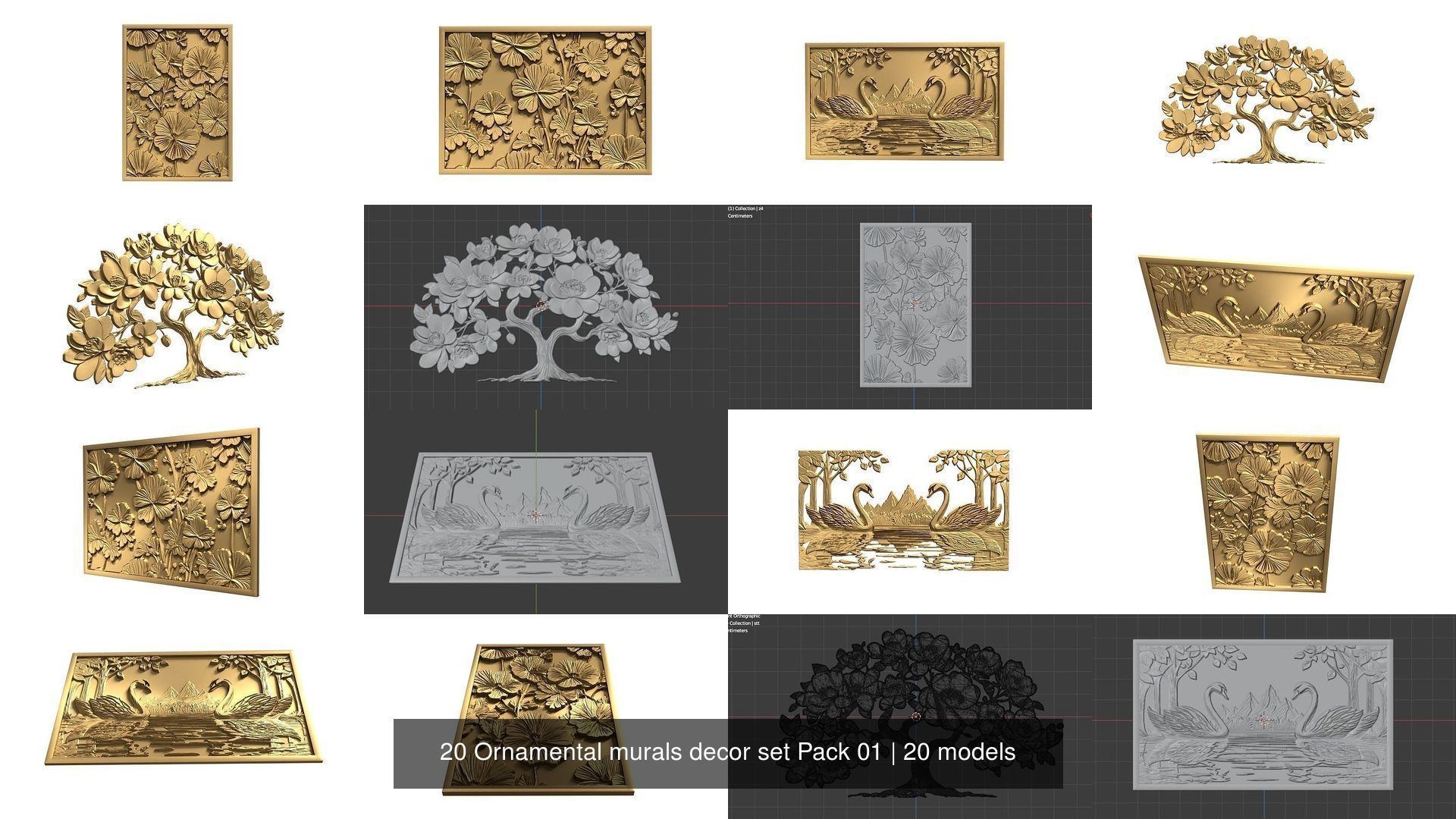 20 Ornamental murals decor set Pack 01 3D Model Collection_23