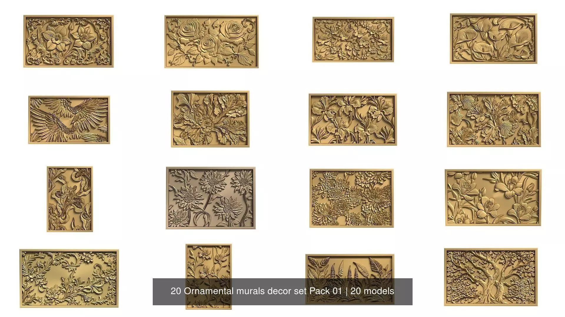 20 Ornamental murals decor set Pack 01 3D Model Collection_0