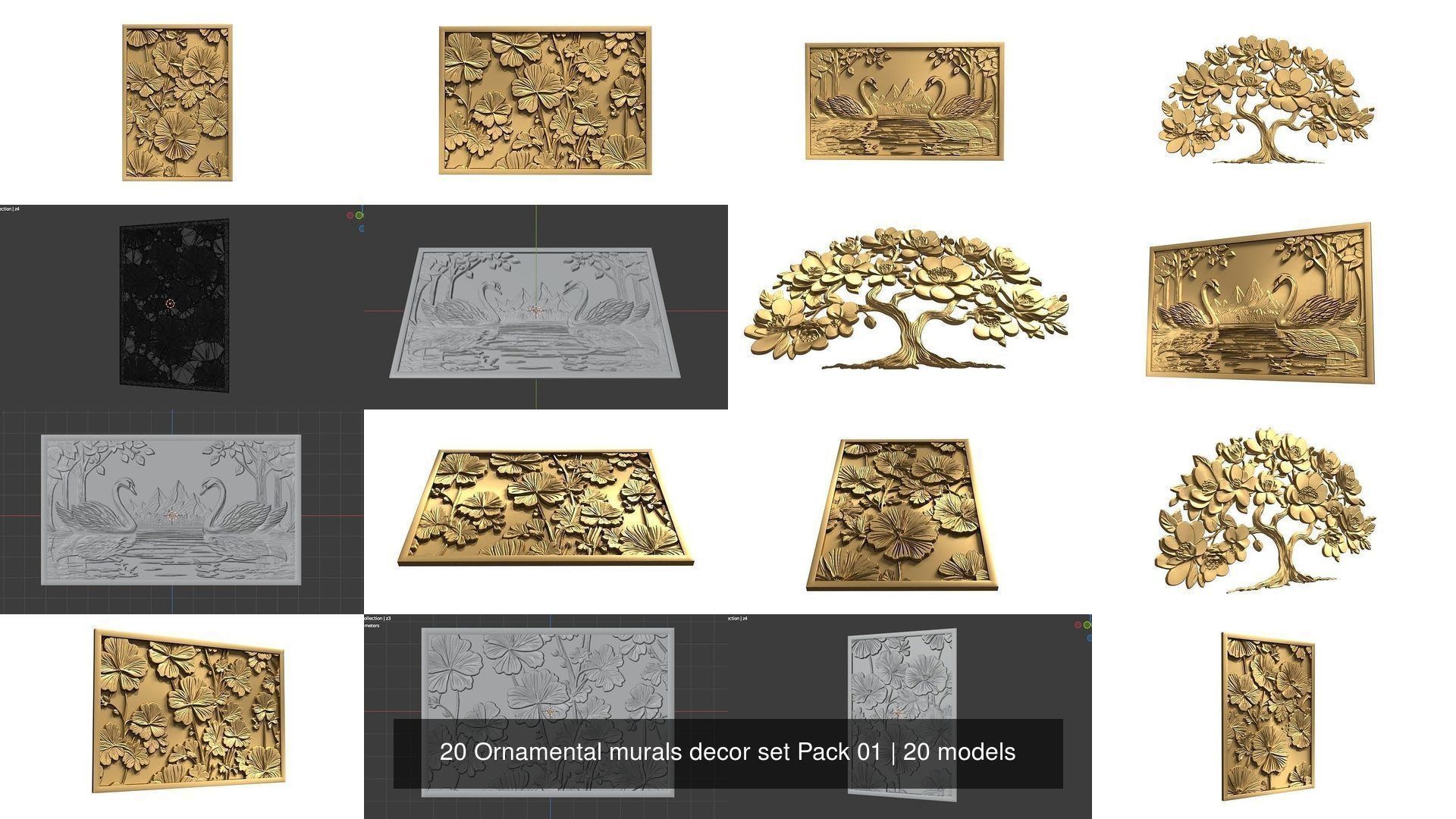 20 Ornamental murals decor set Pack 01 3D Model Collection_3