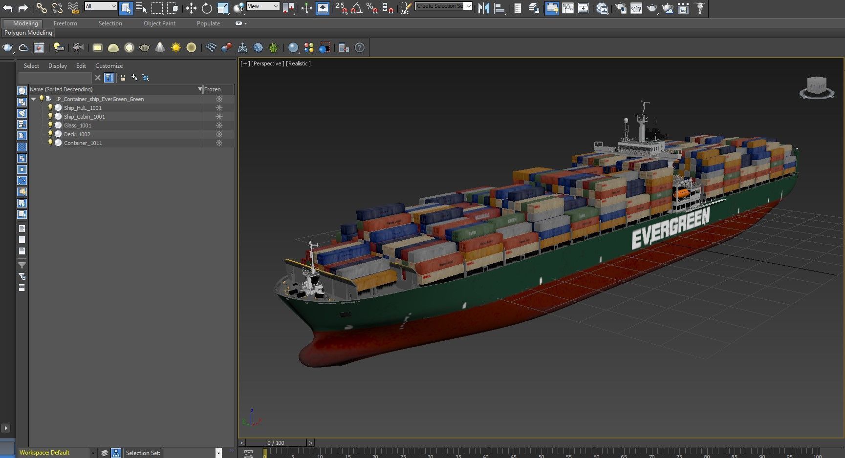 Cargo container ship 300m Low-poly 3D model_15