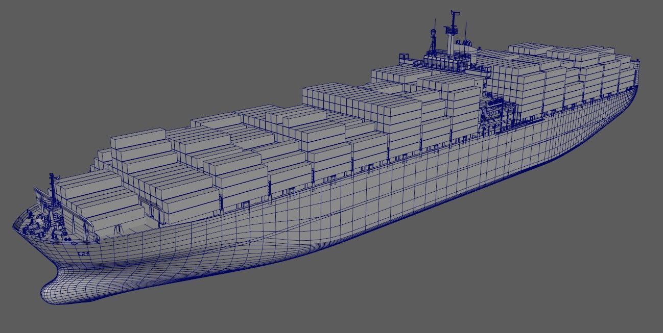 Cargo container ship 300m Low-poly 3D model_11