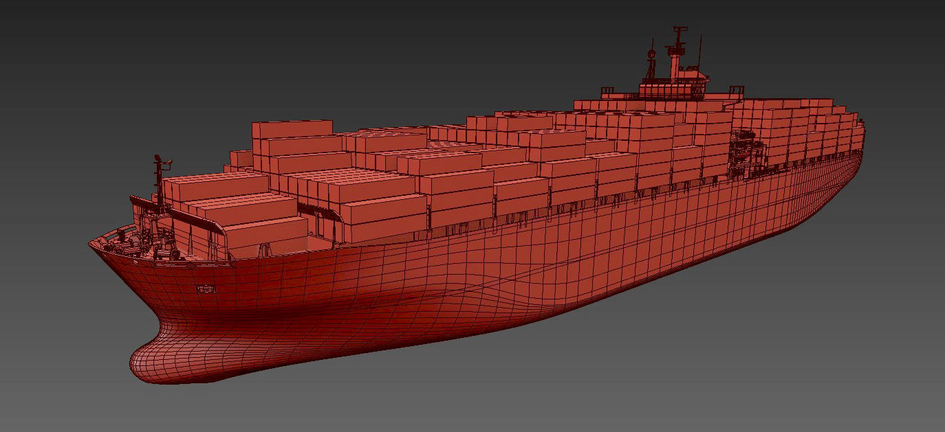 Cargo container ship 300m Low-poly 3D model_10