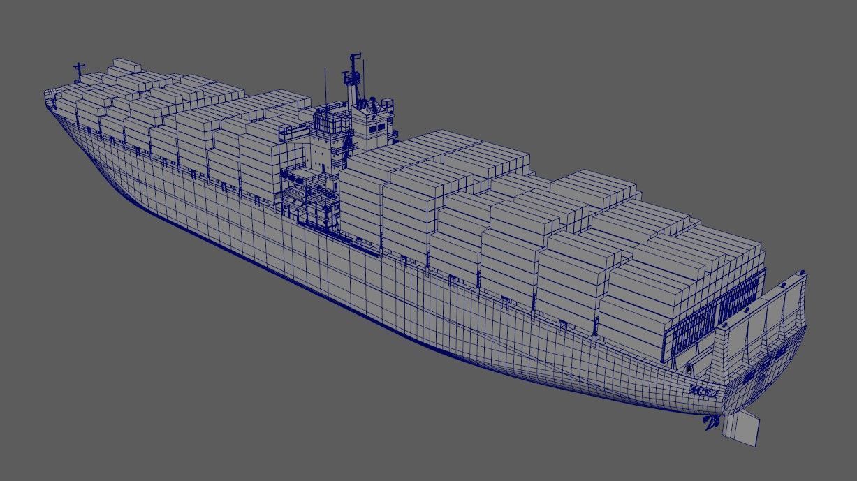 Cargo container ship 300m Low-poly 3D model_12
