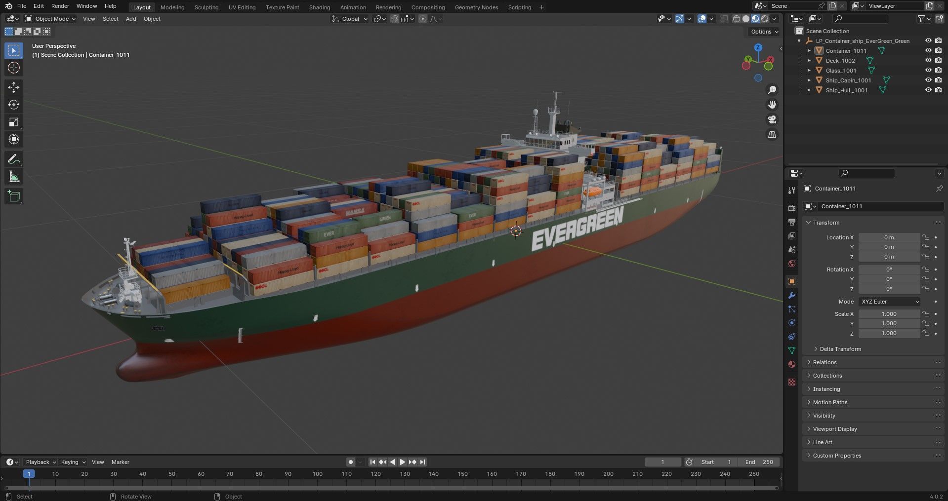 Cargo container ship 300m Low-poly 3D model_14