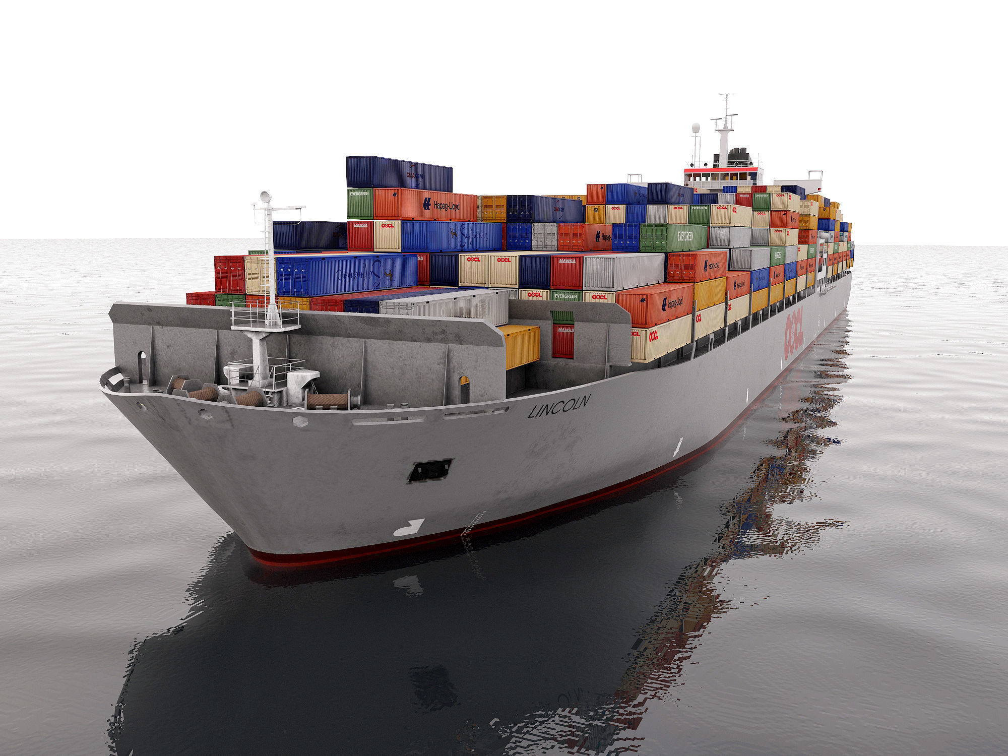 Cargo container ship 300m Low-poly 3D model_9
