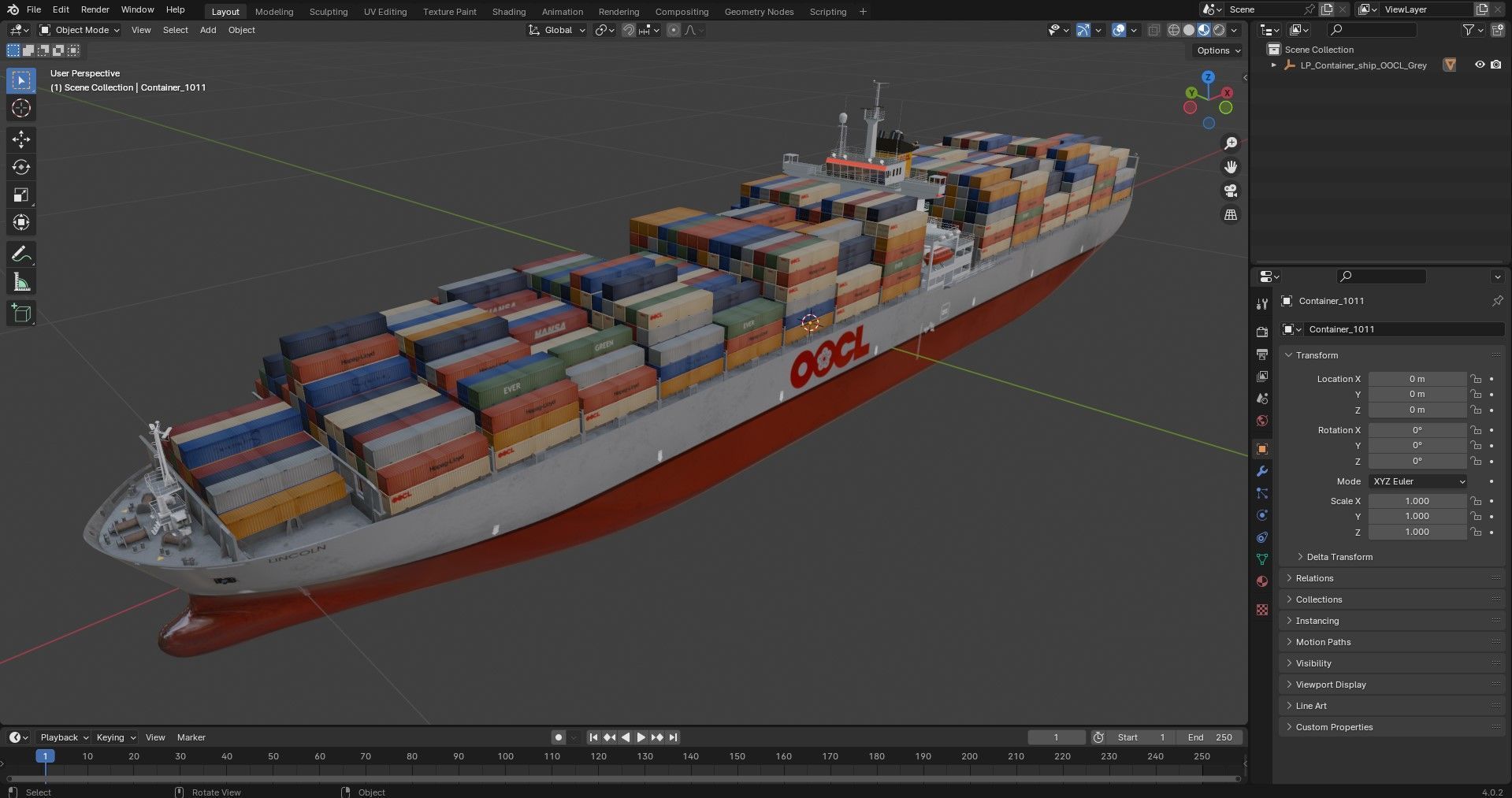 Cargo container ship 300m Low-poly 3D model_16