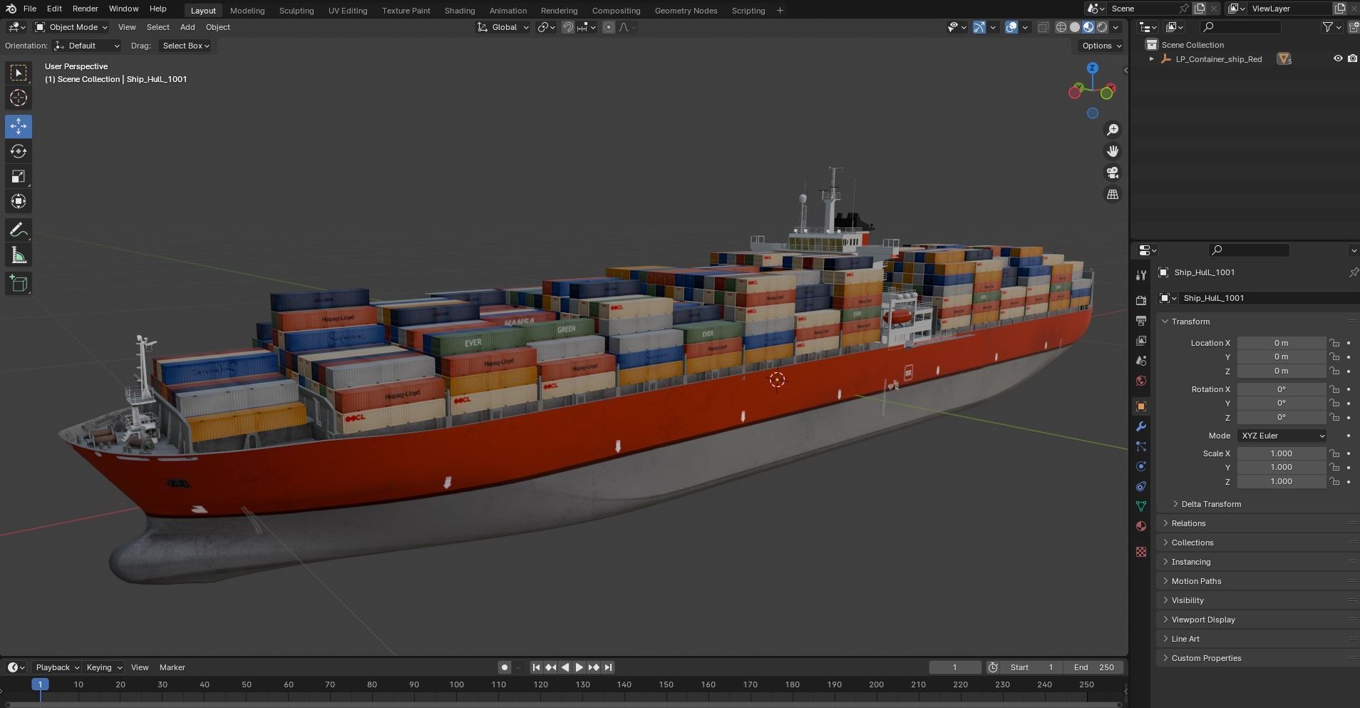 Cargo container ship 300m Low-poly 3D model_9