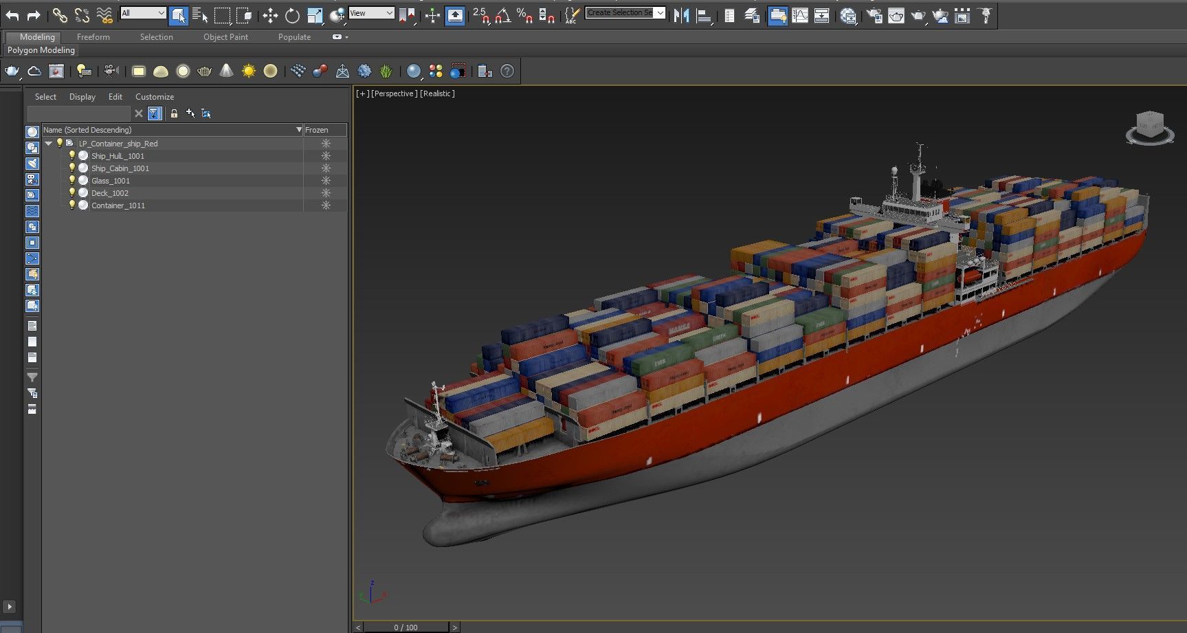 Cargo container ship 300m Low-poly 3D model_10