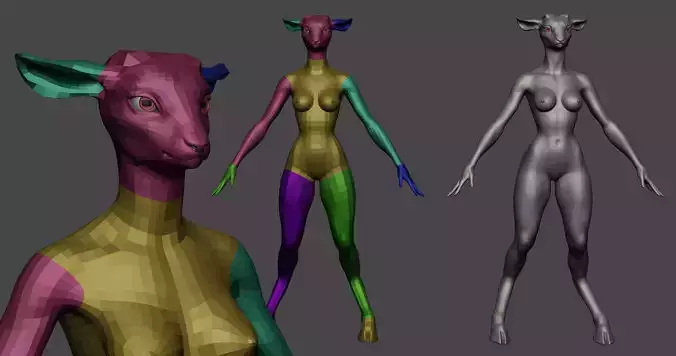 Furry Goat Girl base mesh - COMMERCIAL LICENCE Low-poly 3D model