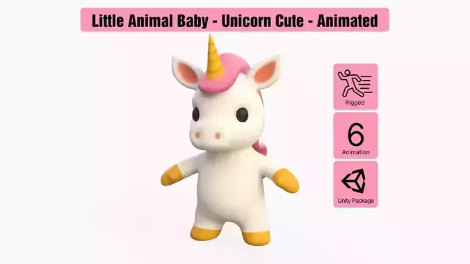 Little animal baby - Unicorn cute - Animated Low-poly 3D model