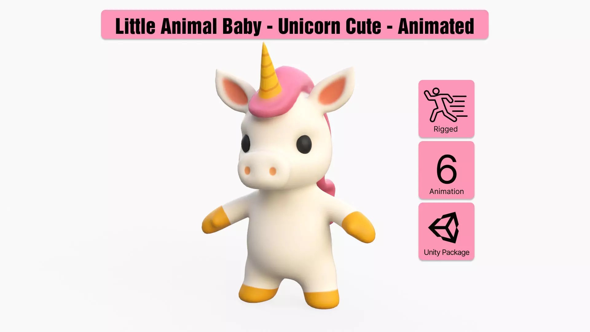 Little animal baby - Unicorn cute - Animated Low-poly 3D model