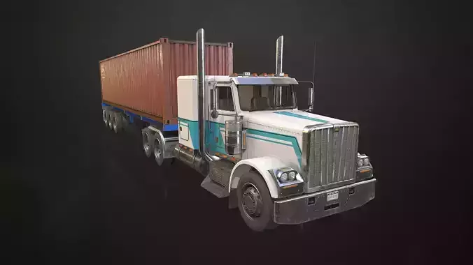 Flat Top Semi Truck Container Trailer Low-poly 3D model