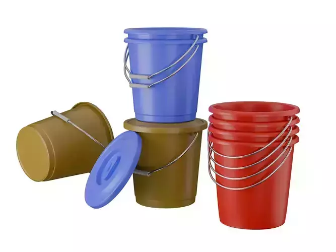 Plastic Bucket with Metal Handle and Lid 3D model