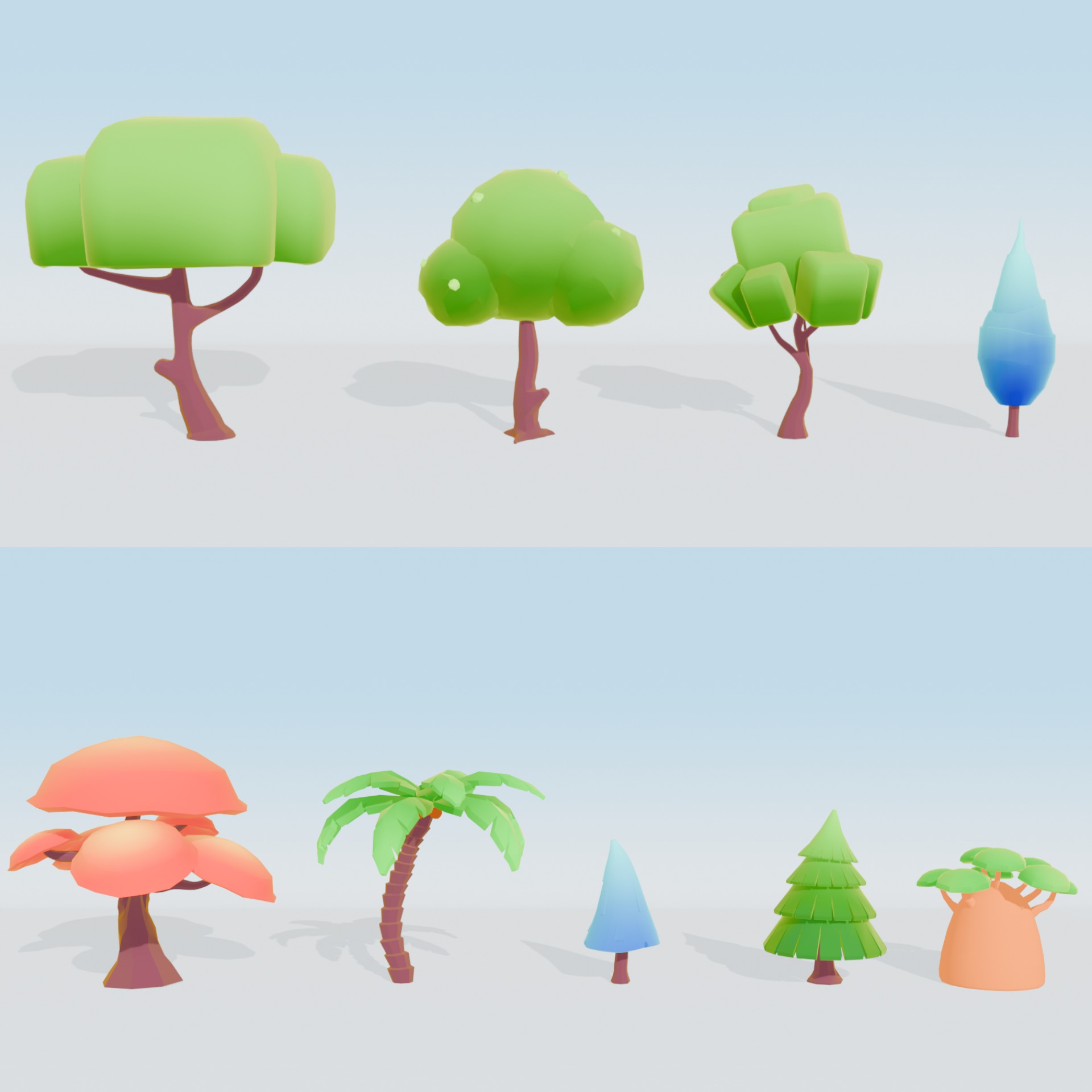 Low Poly Tree Pack - 9 Stylized Nature Assets for Games Low-poly 3D model_4