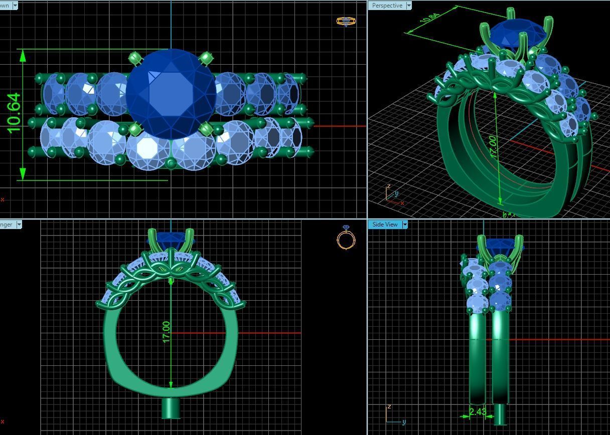 double engagement ring 1366 3D print model_4