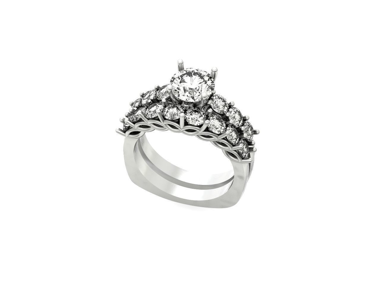 double engagement ring 1366 3D print model_2