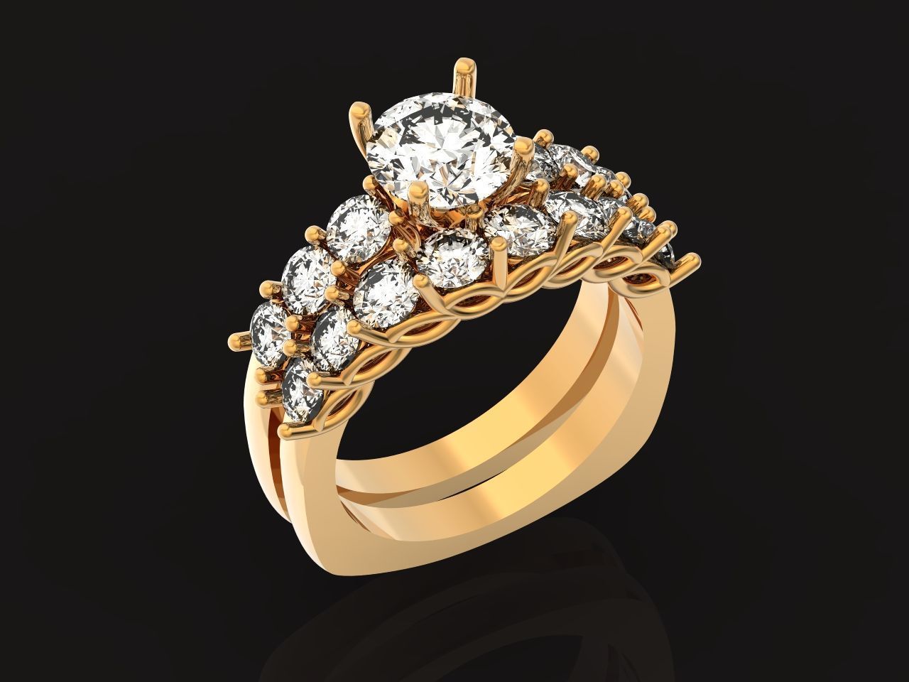 double engagement ring 1366 3D print model_23