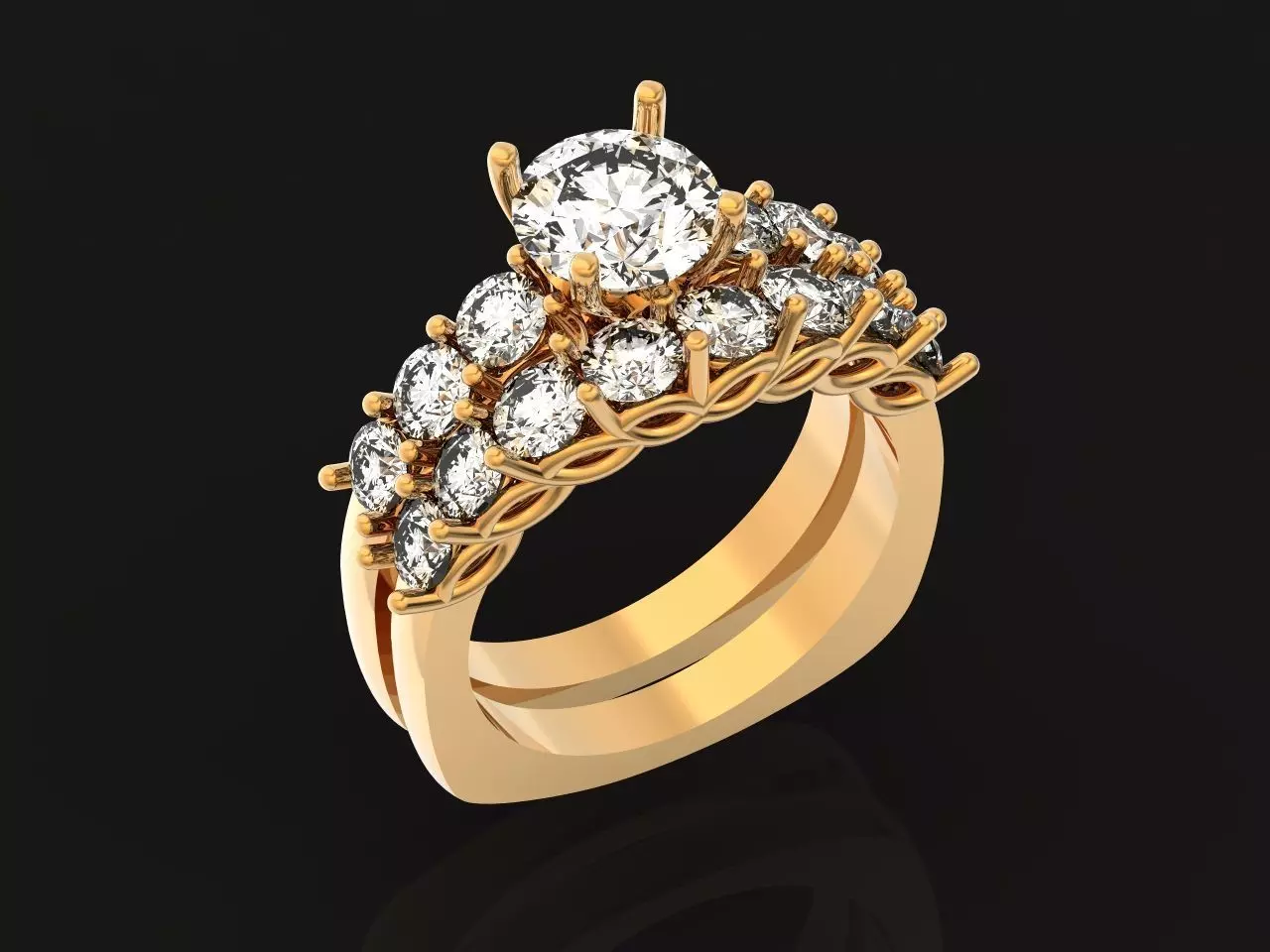 double engagement ring 1366 3D print model_0