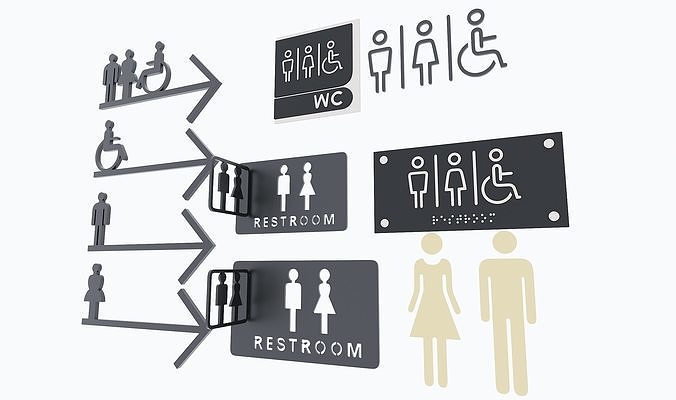 Restroom Directional Door Signs  3D model