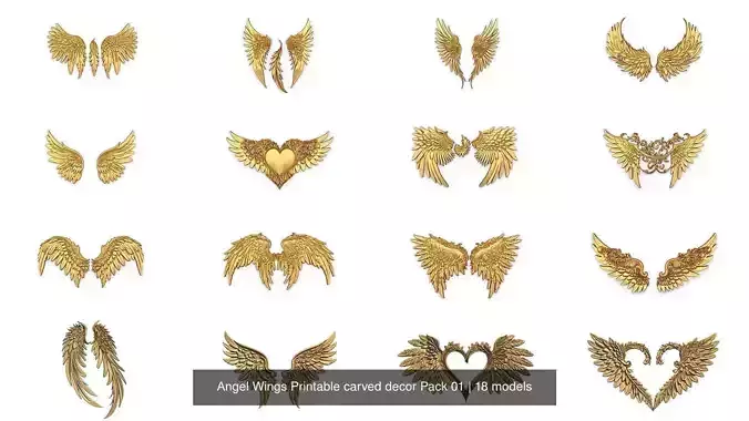 18 Angel Wings Printable carved decor Pack 01