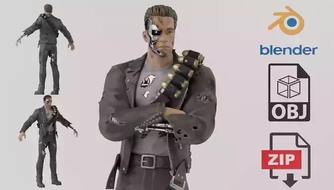 Terminator battle-worn Rigged Low-poly 3D model
