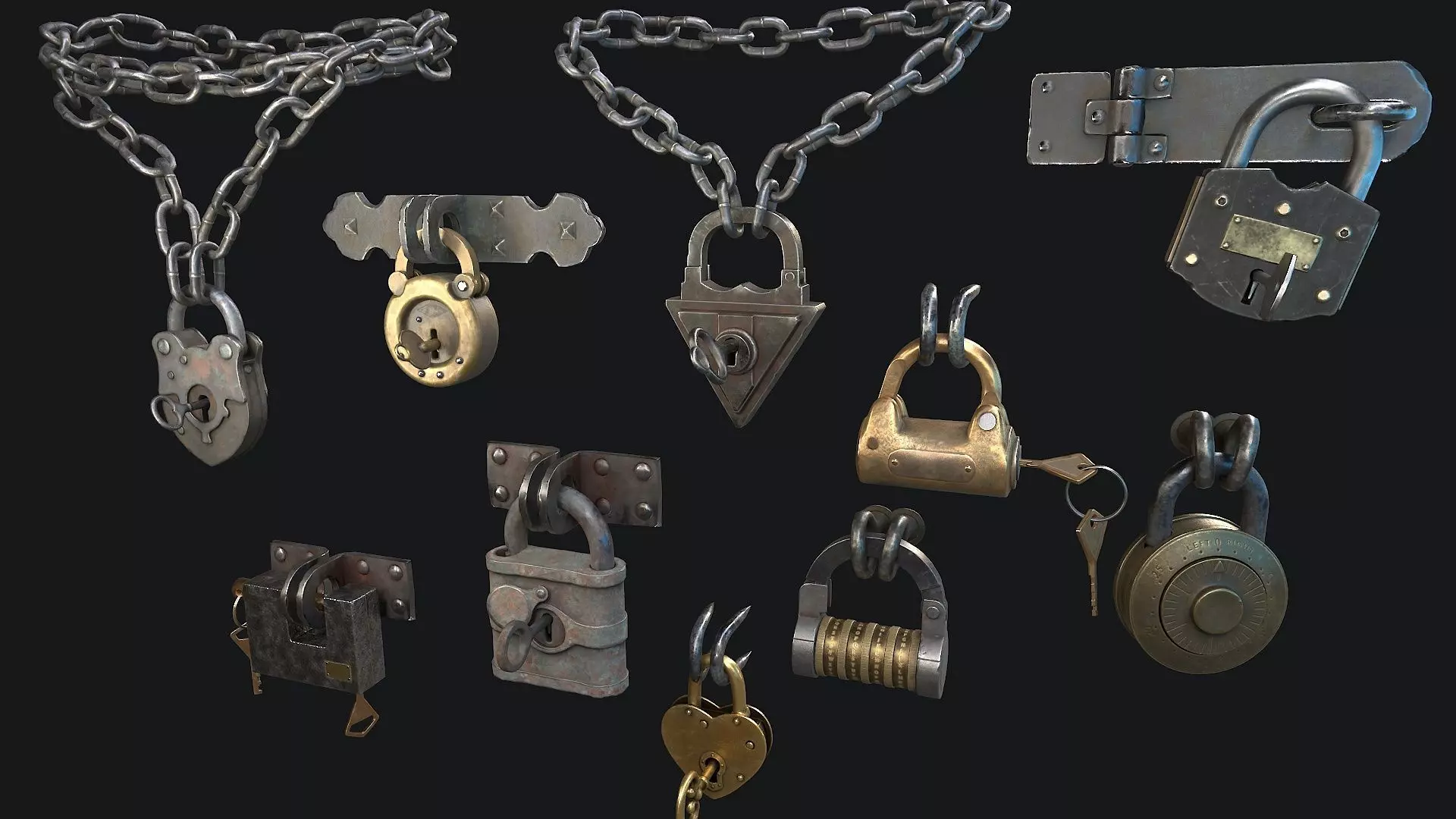 Vintage Padlock  3D Model Collection_0