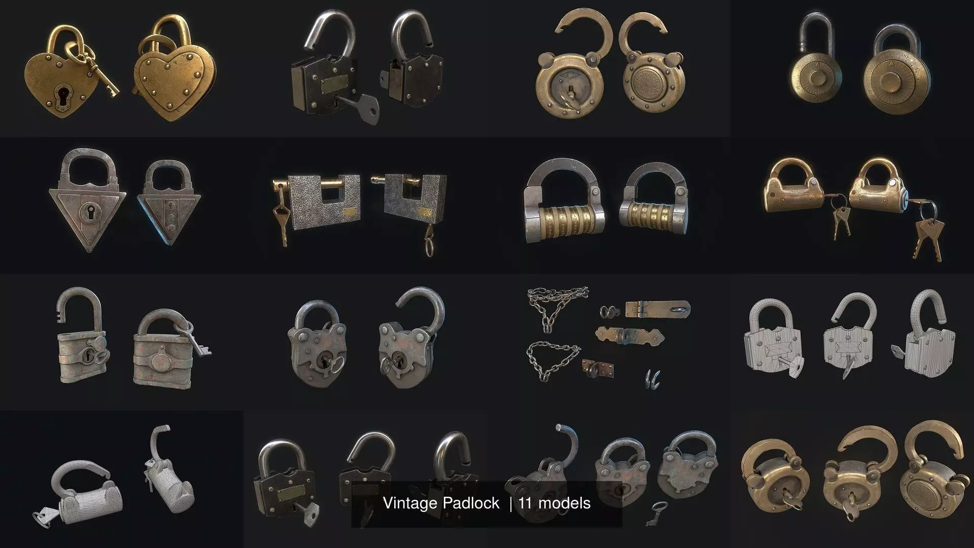Vintage Padlock  3D Model Collection_1