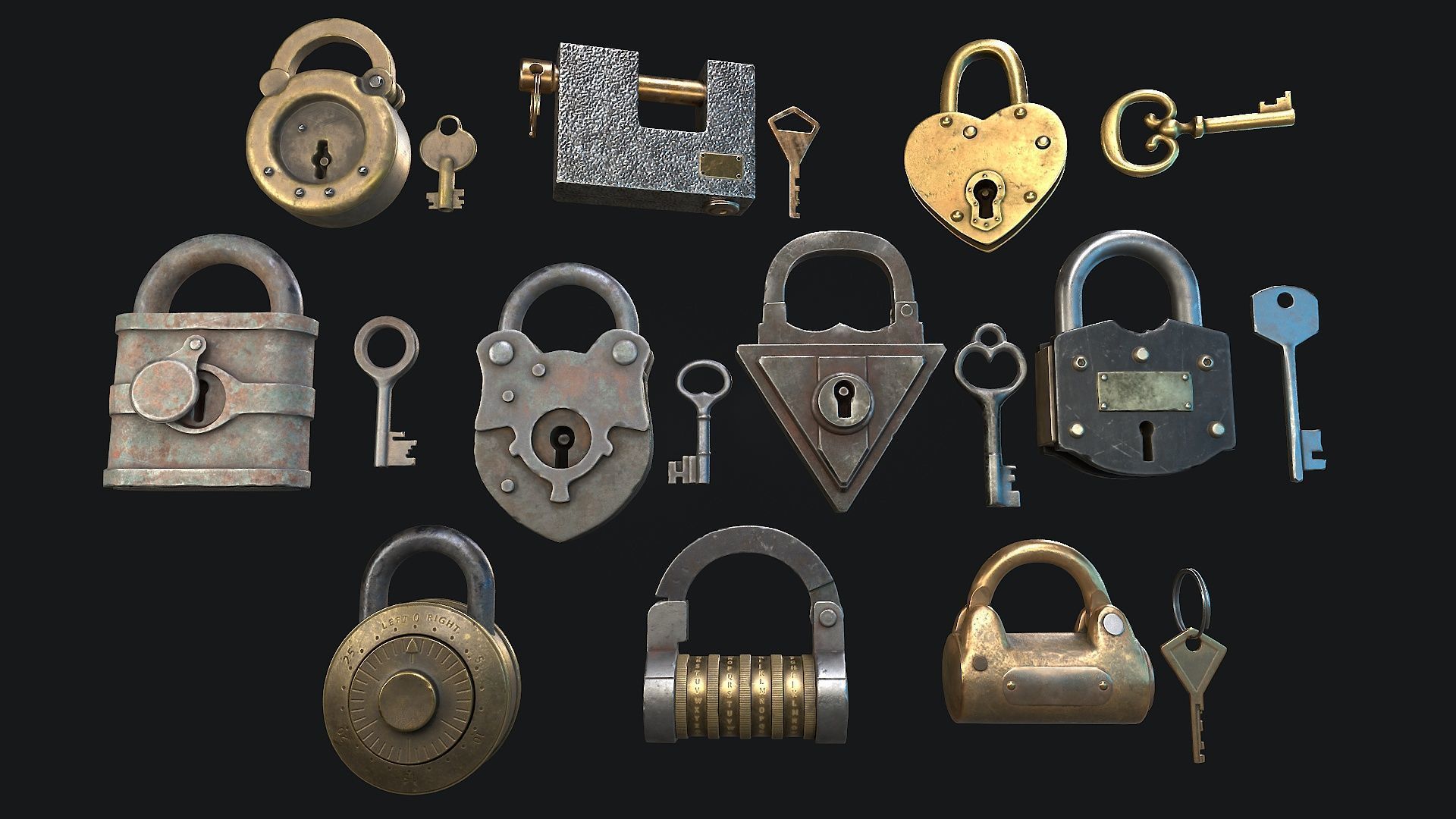 Vintage Padlock  3D Model Collection_3