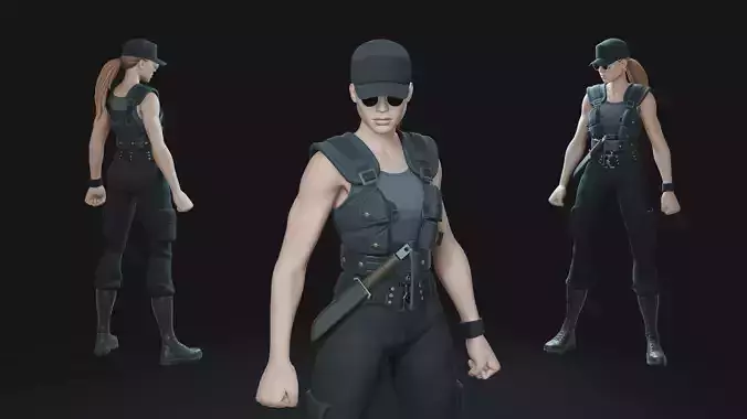 Sarah Connor Rigged Low-poly 3D model