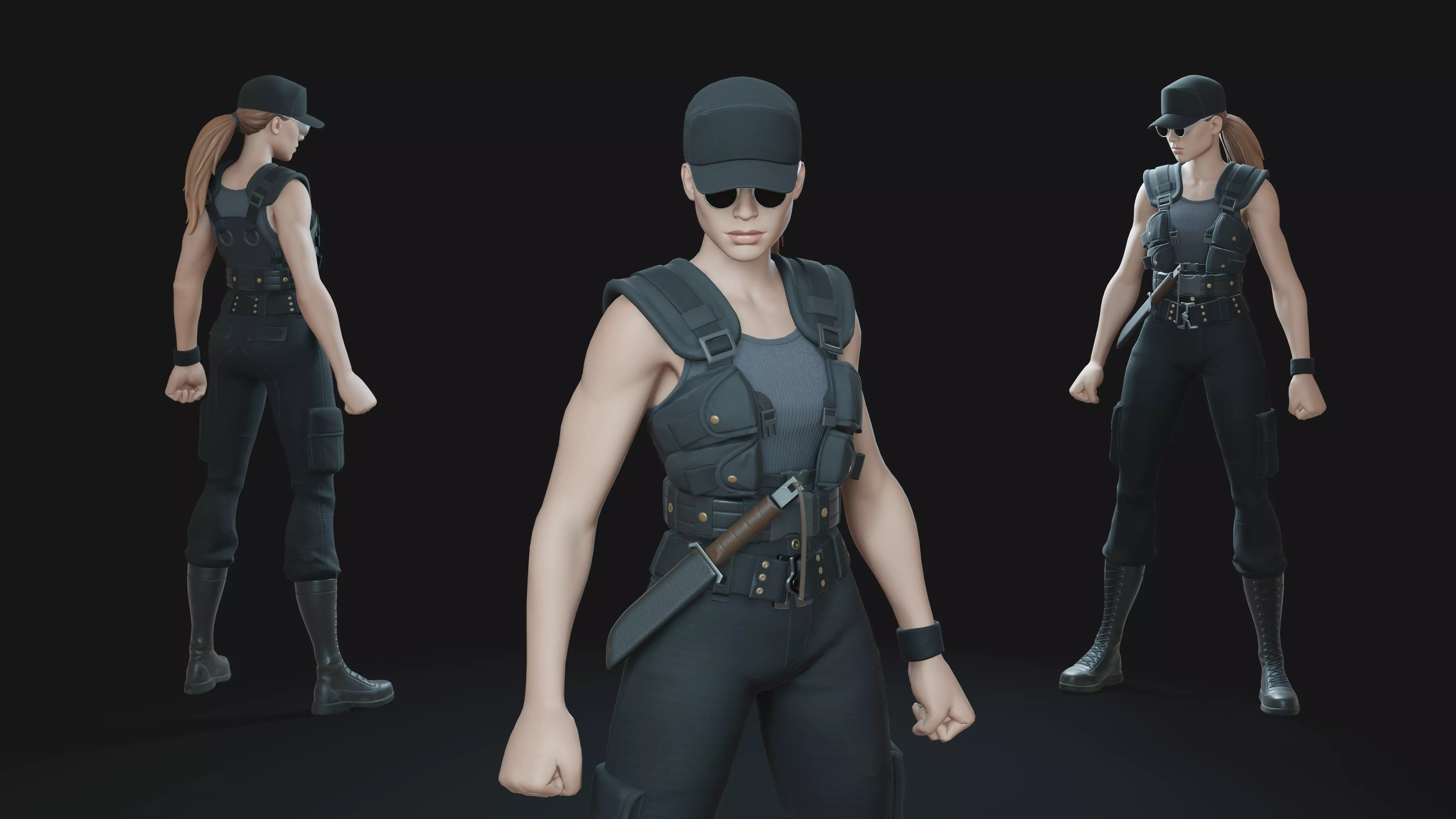 Sarah Connor Rigged Low-poly 3D model_0