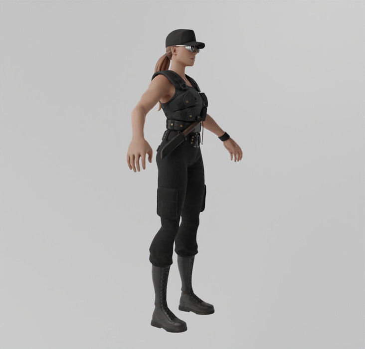 Sarah Connor Rigged Low-poly 3D model_3