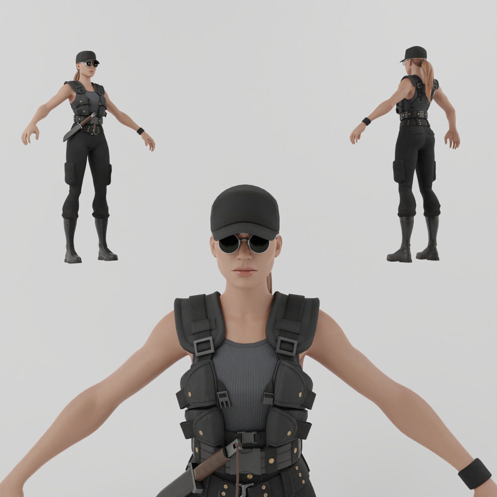 Sarah Connor Rigged Low-poly 3D model_1
