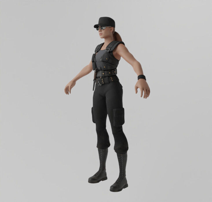 Sarah Connor Rigged Low-poly 3D model_5