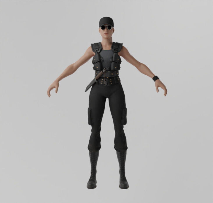Sarah Connor Rigged Low-poly 3D model_2
