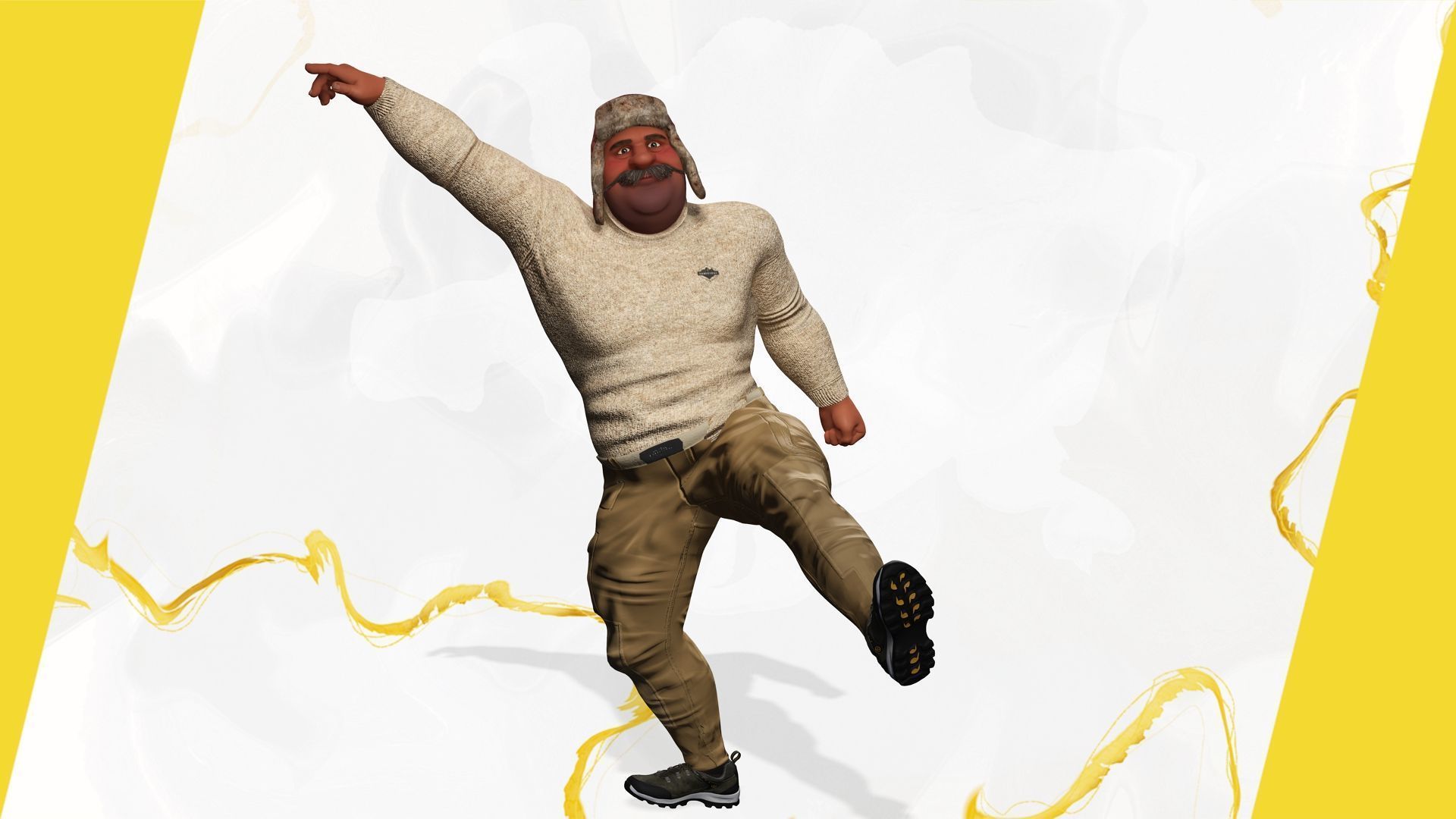 Cartoon Man with Moustache and Winter Hat Toon Winter Low-poly 3D model_17