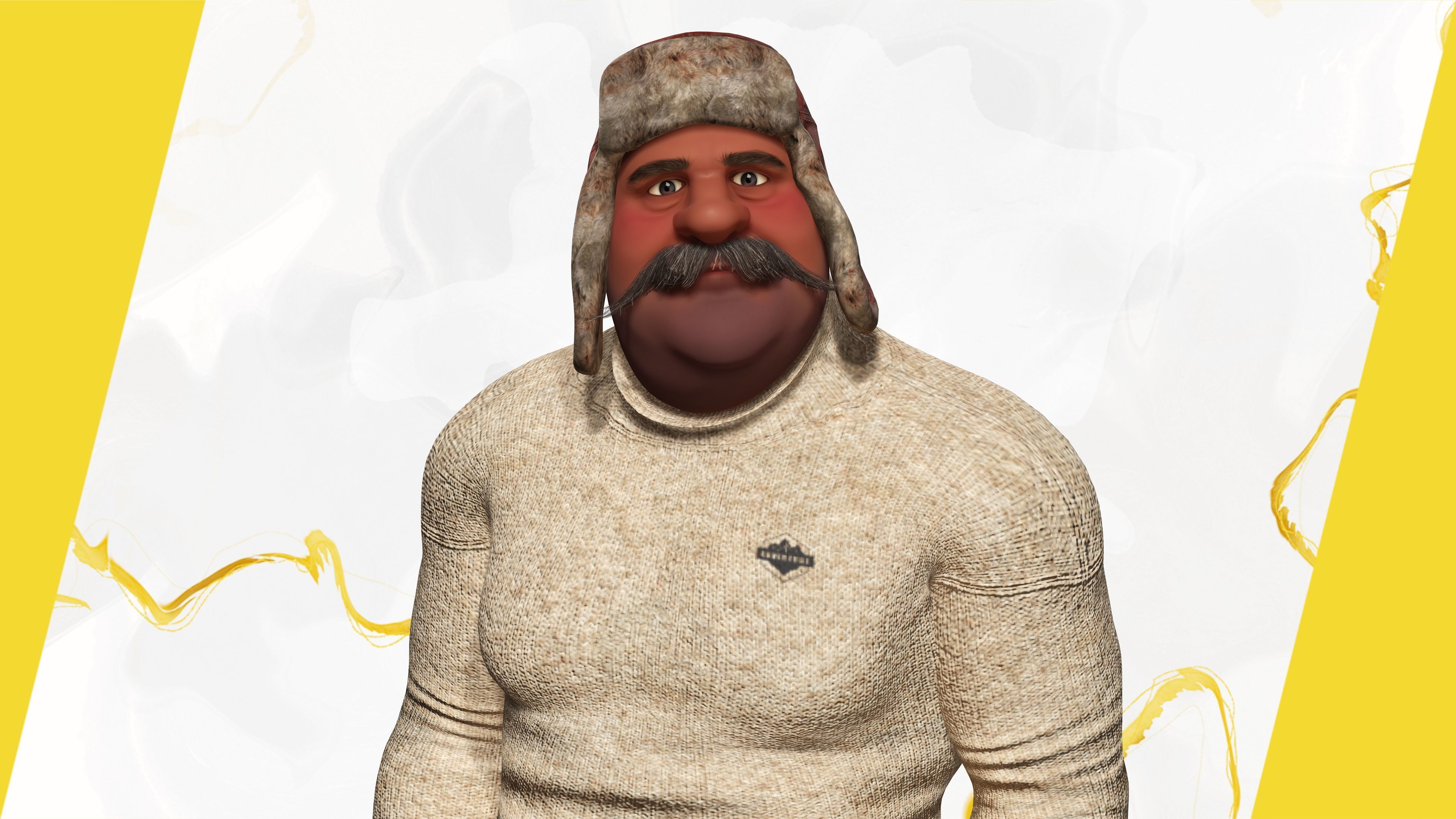 Cartoon Man with Moustache and Winter Hat Toon Winter Low-poly 3D model_14