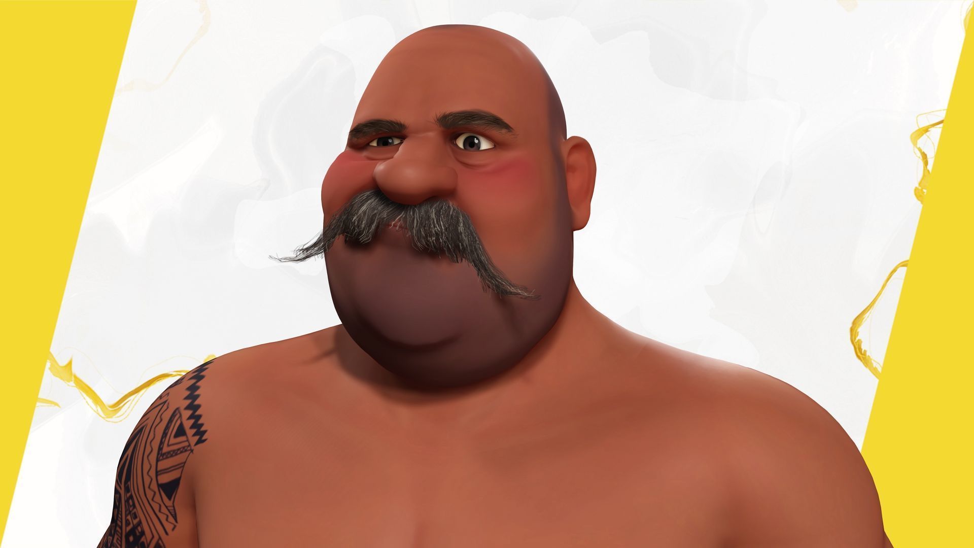 Cartoon Man with Moustache and Winter Hat Toon Winter Low-poly 3D model_10