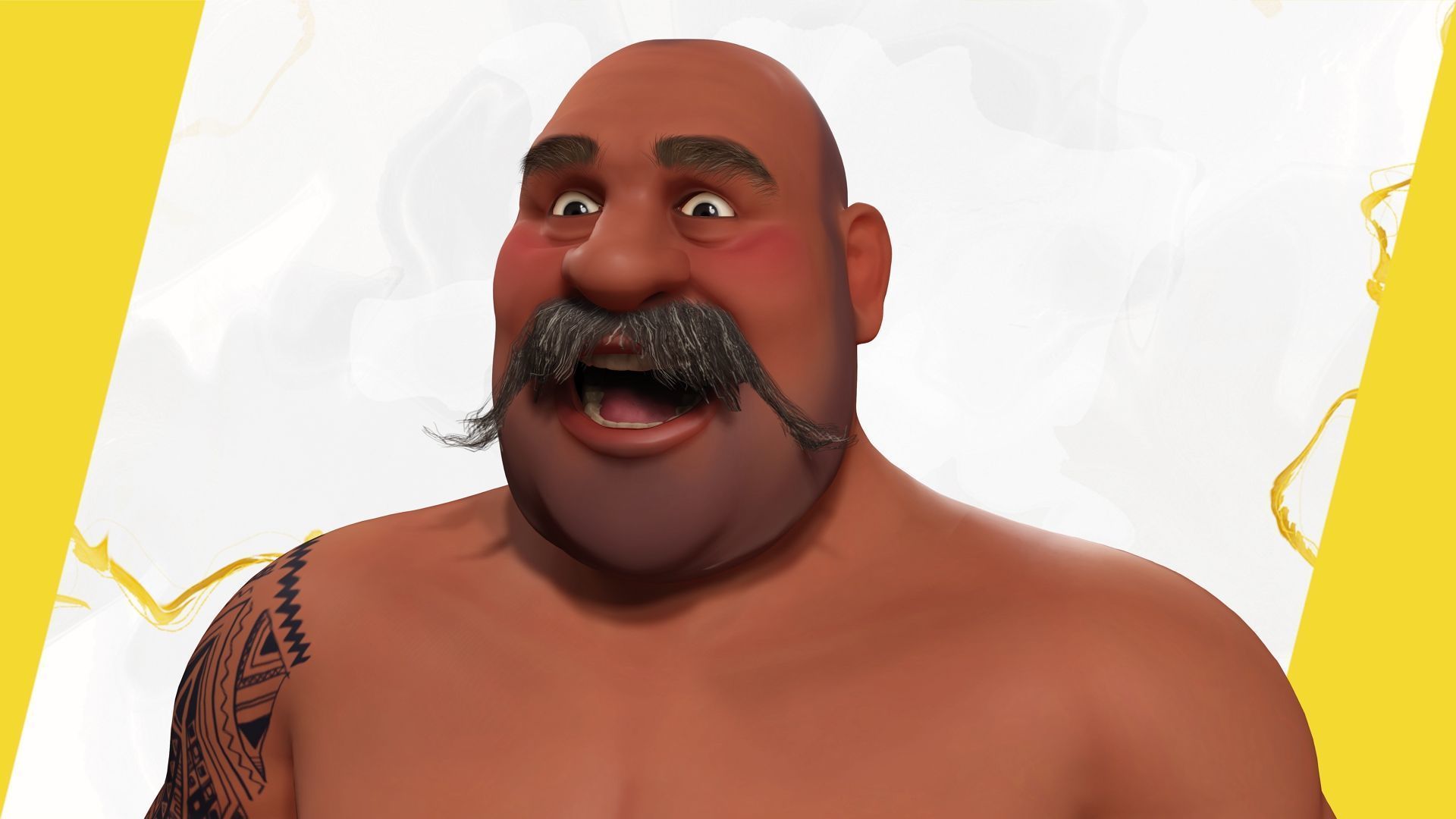 Cartoon Man with Moustache and Winter Hat Toon Winter Low-poly 3D model_11